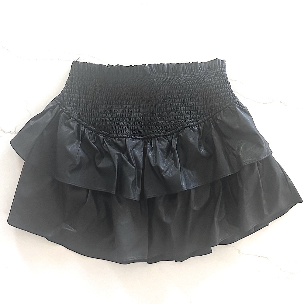 Ladies Mustard Seed Black Faux Leather Tiered Skirt, Size M
